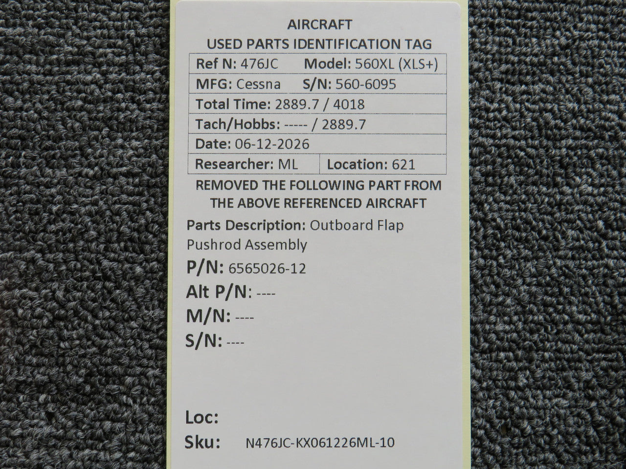 6565026-12 Cessna 560XL Citation XLS+ Outboard Flap Pushrod