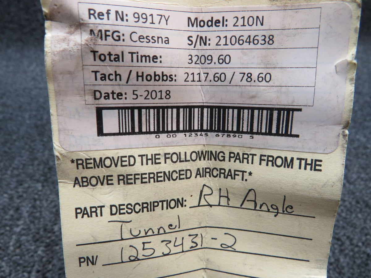1253431-2 Cessna 210N Angle Tunnel RH BAS Part Sales | Airplane Parts