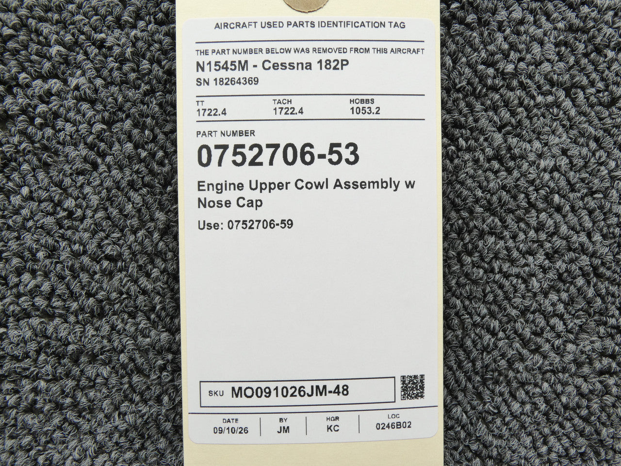 0752706-53 (Use: 0752706-59) Cessna 182P Engine Upper Cowl