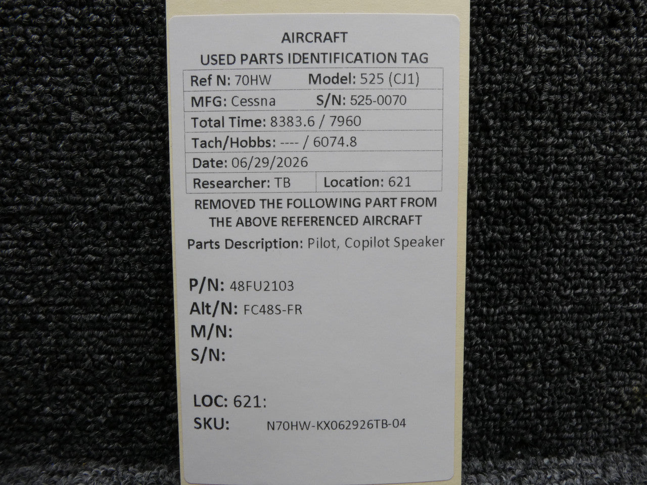 48FU2103 (Use: FC48S-FR) Cessna 525 Citation CJ1 Pilot, Copilot