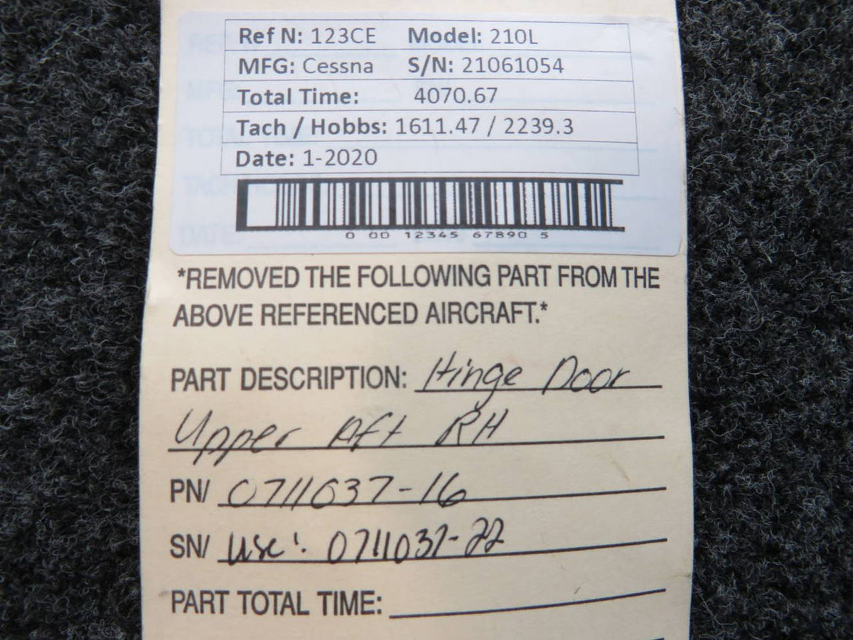 0711037-16 (Use: 0711037-22) Cessna Cabin Door Hinge Upper RH (White) BAS Part Sales | Airplane Parts