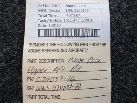 0711037-16 (Use: 0711037-22) Cessna Cabin Door Hinge Upper RH (White) BAS Part Sales | Airplane Parts