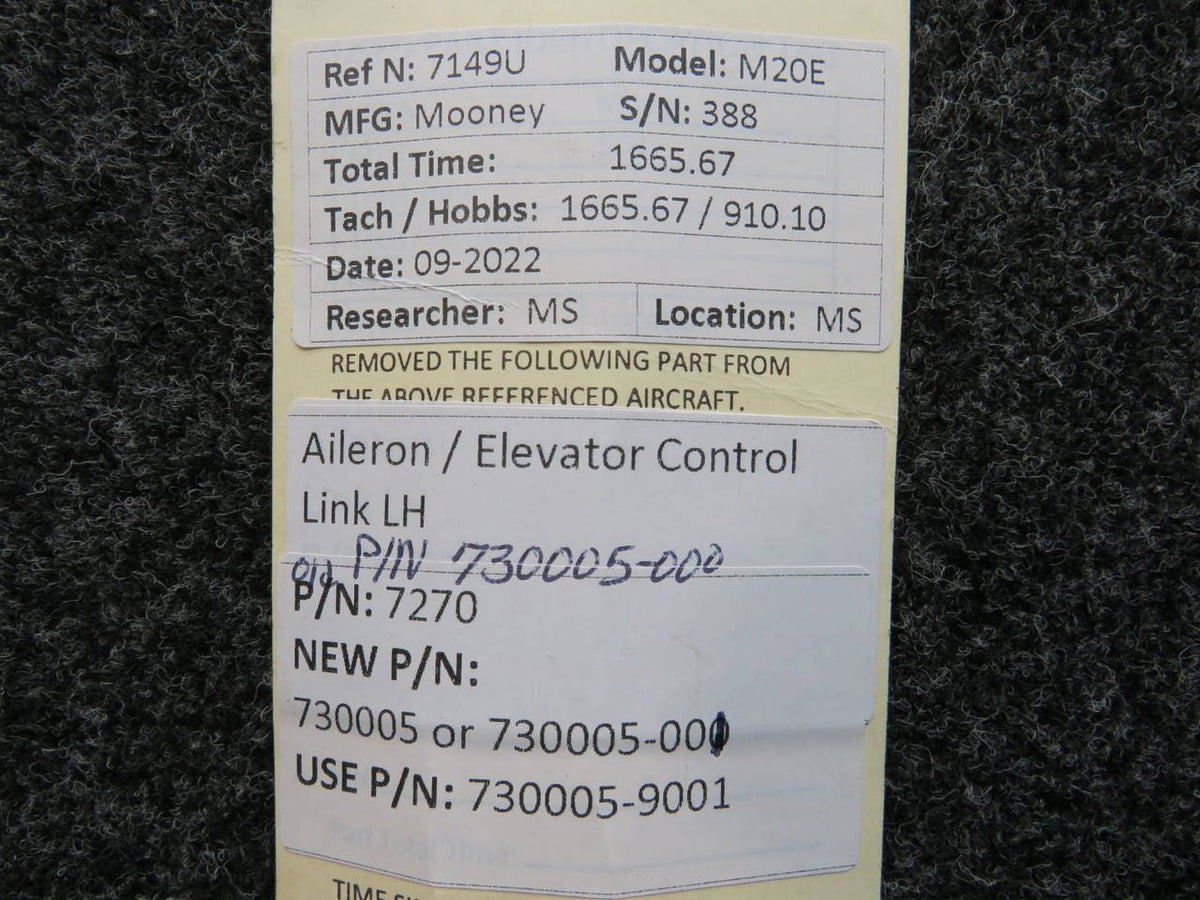 730005-000 (Use: 730005-9001) Mooney M20E Control Link Assembly LH BAS Part Sales | Airplane Parts