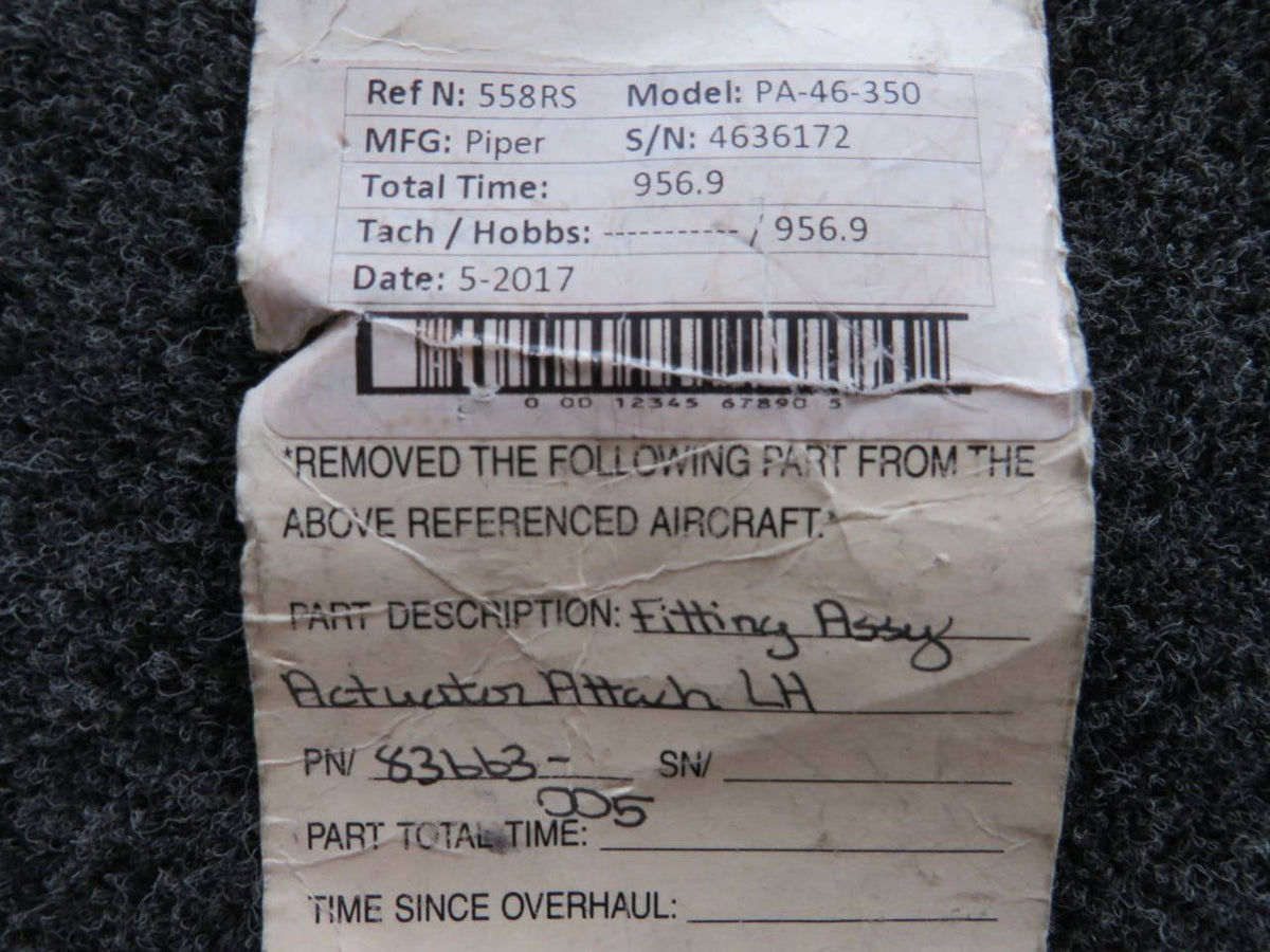 83663-005 Piper PA46-350 Fitting Assembly Actuator Attach LH BAS Part Sales | Airplane Parts