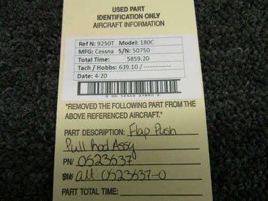 Cessna 172 Flap Push Pull Rod Assembly Stock Ticket Part Number 0523537  | BAS Used Airplane Parts