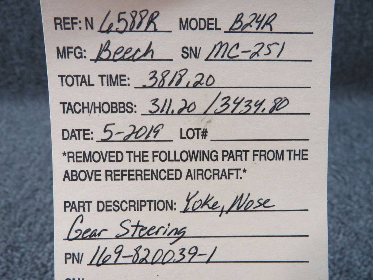 169-820039-1 Beech B24R Yoke Nose Gear Steering BAS Part Sales | Airplane Parts