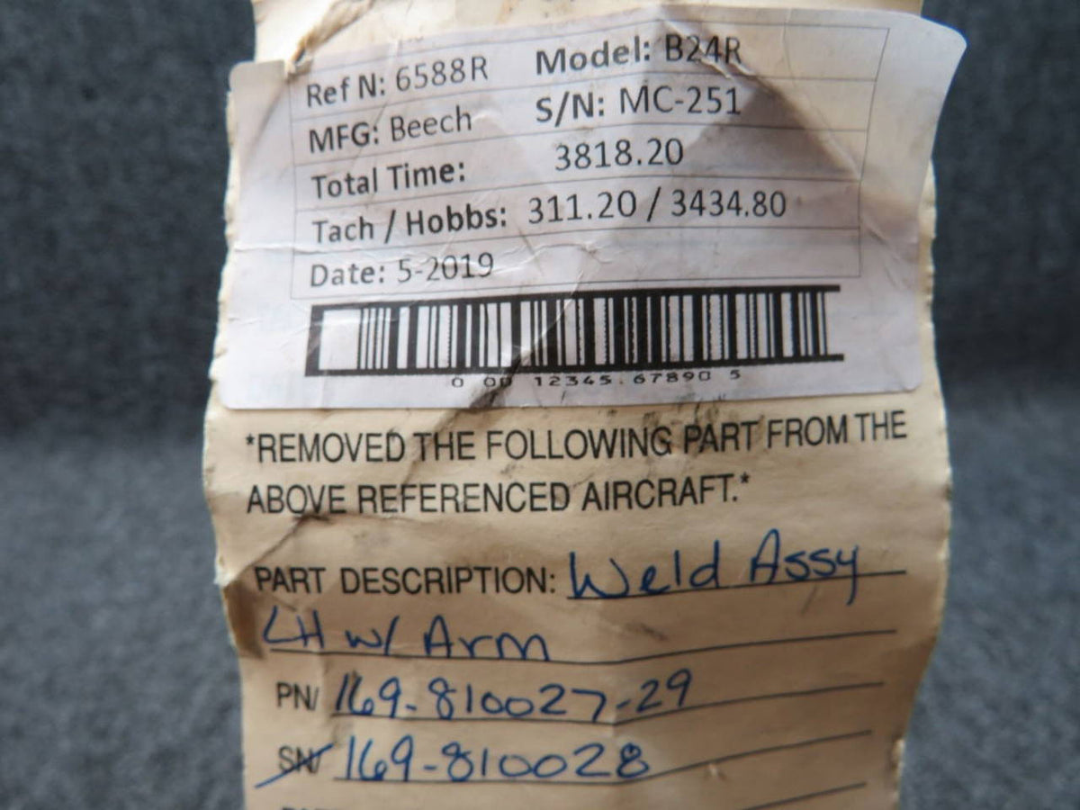 169-810027-29 Beech B24R Weld Assembly LH BAS Part Sales | Airplane Parts