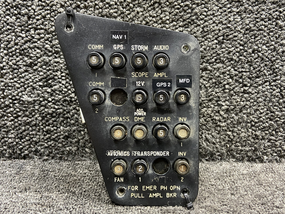 60-324133-3, 7274-2, 7277-2 Klixon Lower Co-Pilot Circuit Breaker Panel Assy