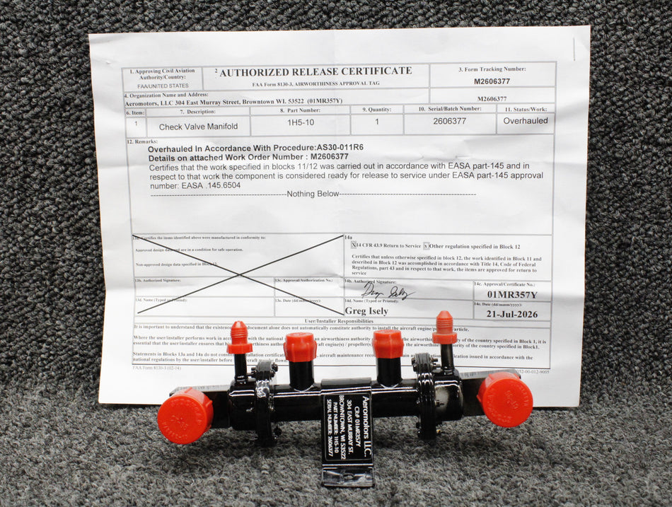 1H5-10 Airborne Vacuum Manifold Overhauled with 8130-3