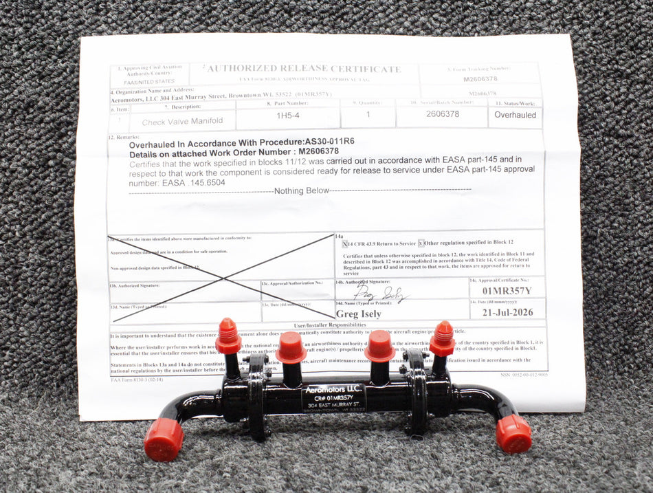 1H5-4 Airborne Vacuum Manifold Overhauled with 8130-3