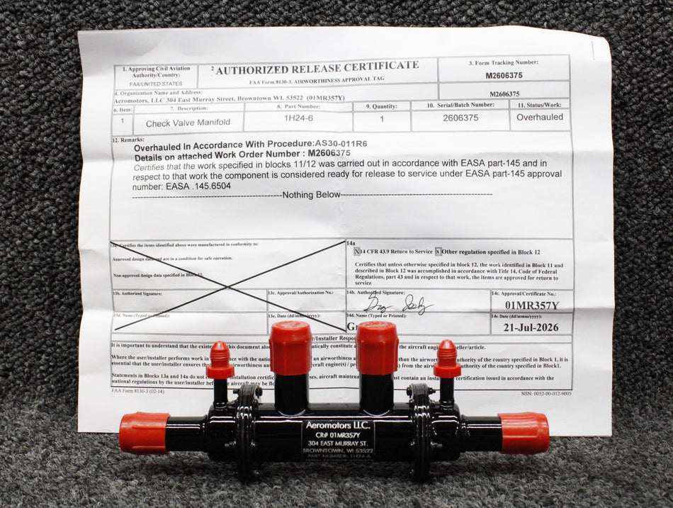 1H24-6 Airborne Vacuum Manifold Overhauled with 8130-3