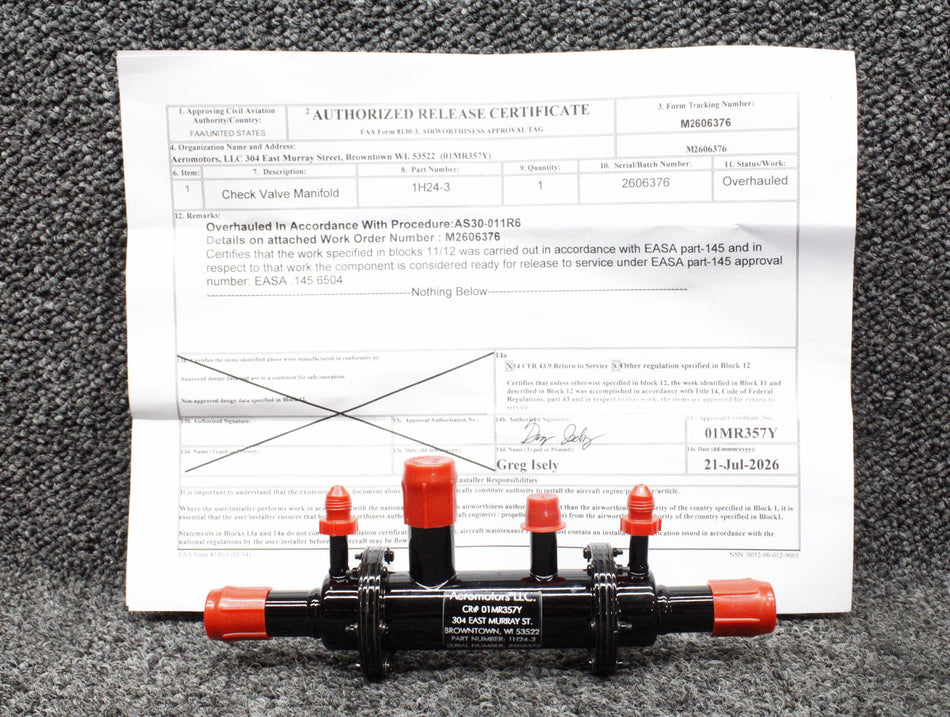 1H24-3 Airborne Vacuum Manifold Overhauled with 8130-3