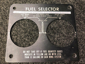 58-920056-5 Beech B58 Placard Fuel Selector 194 Gallon System