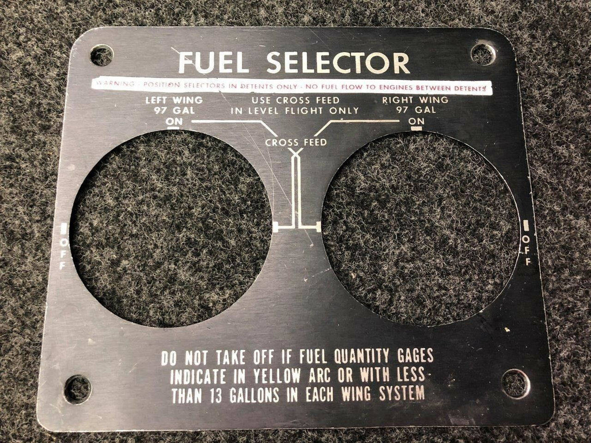 58-920056-5 Beech B58 Placard Fuel Selector 194 Gallon System BAS Part Sales | Airplane Parts