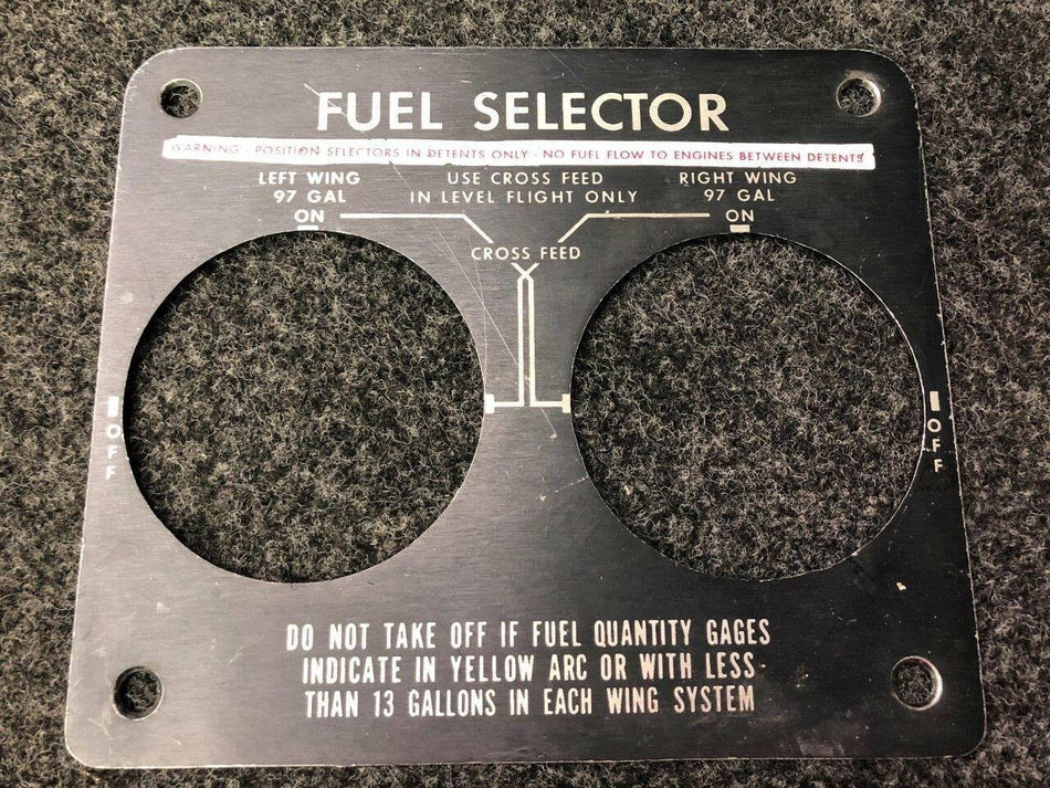 58-920056-5 Beech B58 Placard Fuel Selector 194 Gallon System BAS Part Sales | Airplane Parts