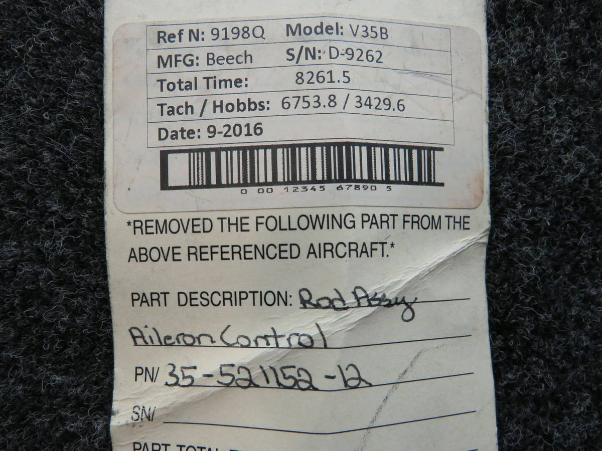 35-521152-12 Beech V35B Aileron Control Rod Assembly BAS Part Sales | Airplane Parts