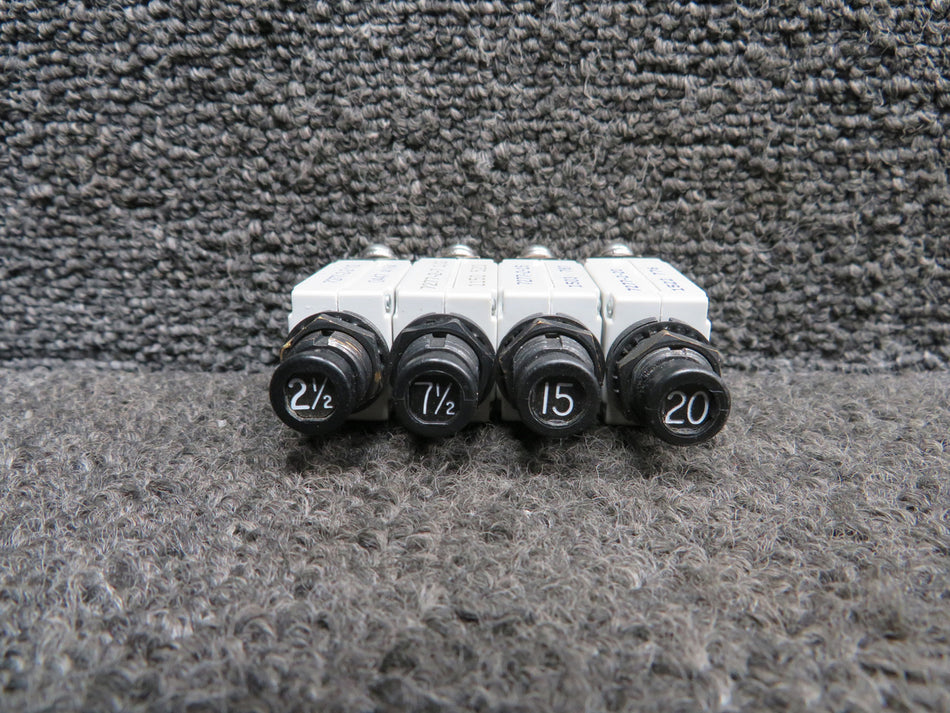 7277-2-2.5, 7277-2-7.5 Klixon Push Circuit Breaker Set of 4 (Amps: 2.5-20)
