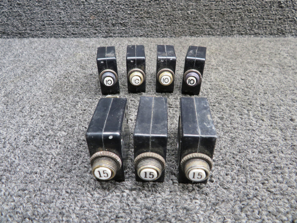 W58X-1008-10, W58X-1008-15 Potter & Brumfield Push Circuit Breaker Set of 8