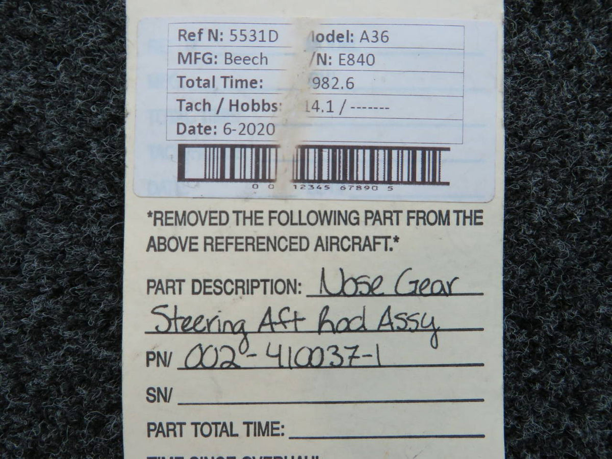002-410037-1 Beech A36 Nose Gear Aft Steering Rod BAS Part Sales | Airplane Parts