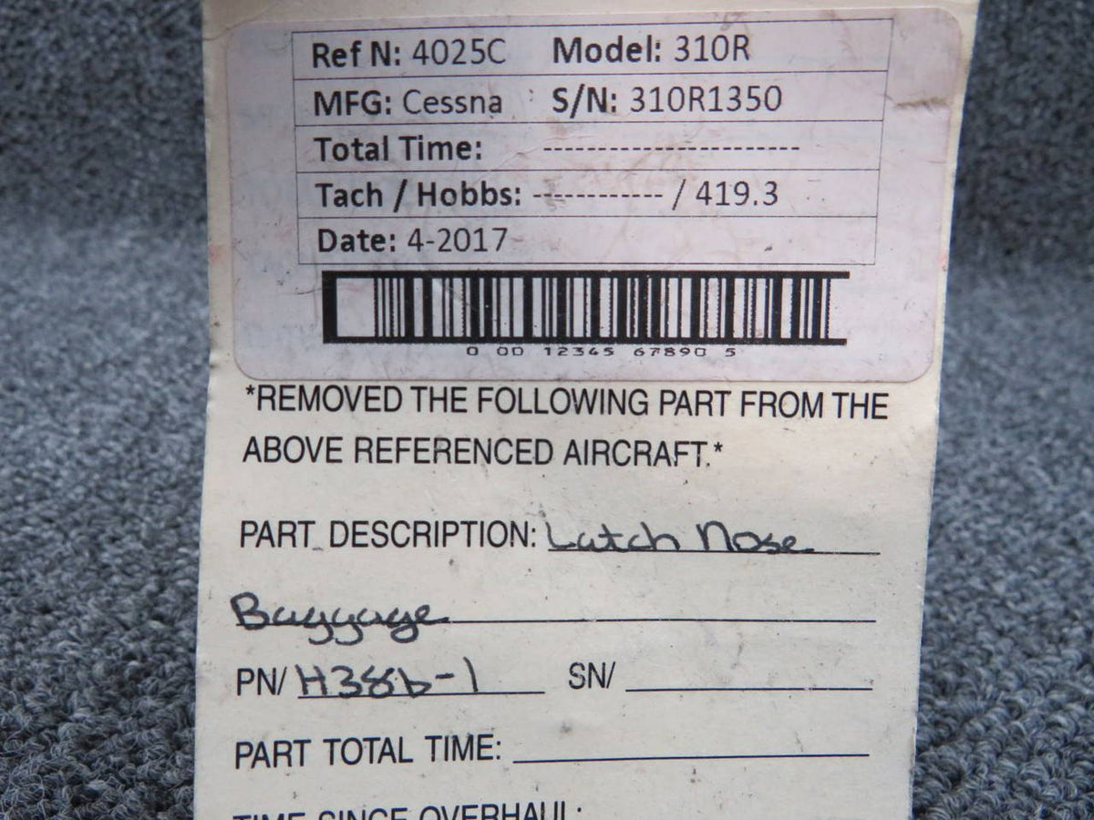 H386-1 Cessna 310R Latch Nose Baggage BAS Part Sales | Airplane Parts