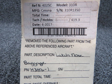 H386-1 Cessna 310R Latch Nose Baggage BAS Part Sales | Airplane Parts