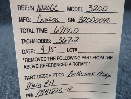 0841225-10 Cessna 320D Main Gear Bellcrank RH W/ Side Brace & Switch (28V) BAS Part Sales | Airplane Parts
