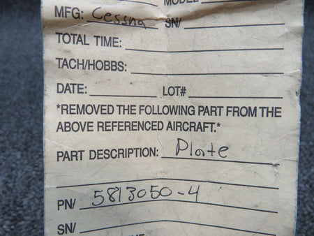 5813050-4 Cessna Plate (NEW OLD STOCK) BAS Part Sales | Airplane Parts