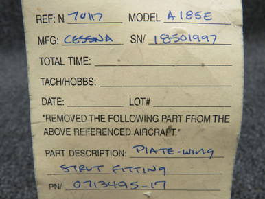 0713495-17 Cessna A185E Plate Wing Strut Fitting BAS Part Sales | Airplane Parts