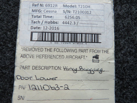 1211063-2 Cessna T210H Hinge Baggage Door Lower BAS Part Sales | Airplane Parts