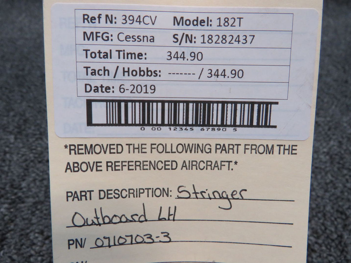 0710703-3 Cessna 182T Stringer Outboard LH BAS Part Sales | Airplane Parts