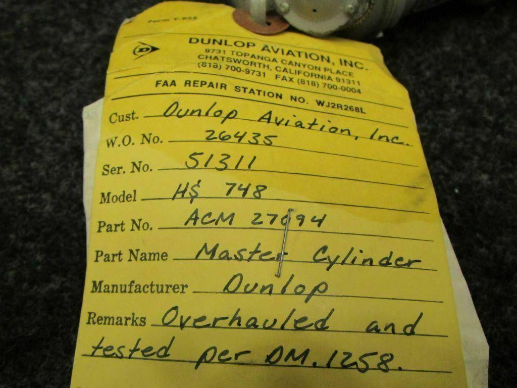 Dunlop ACM27094 Dunlop Master Cylinder W/ Serviceable Tag SA