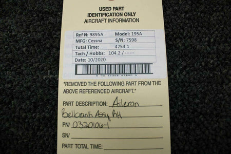 0320106-1 Cessna 195 Aileron Bellcrank RH BAS Part Sales | Airplane Parts
