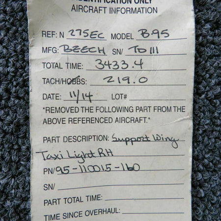 Beechcraft 95-110015-160 Beech B95 Support Wing Taxi Light RH