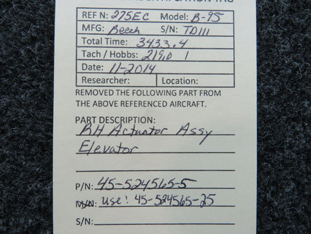 45-524565-5 (Use: 45-524565-25) Beech B95 Elevator Actuator Assembly RH (10") BAS Part Sales | Airplane Parts