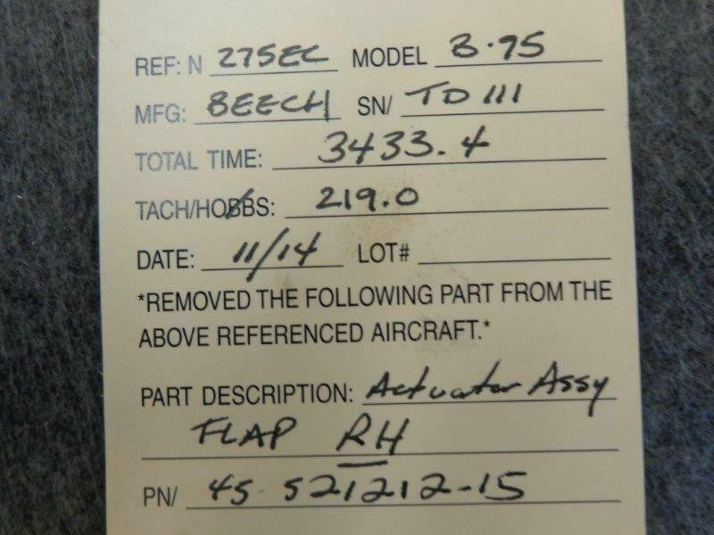 45-521212-15 Beech B95 Actuator Assy Flap RH BAS Part Sales | Airplane Parts