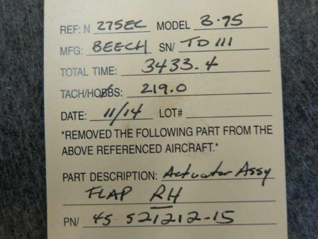 45-521212-15 Beech B95 Actuator Assy Flap RH BAS Part Sales | Airplane Parts