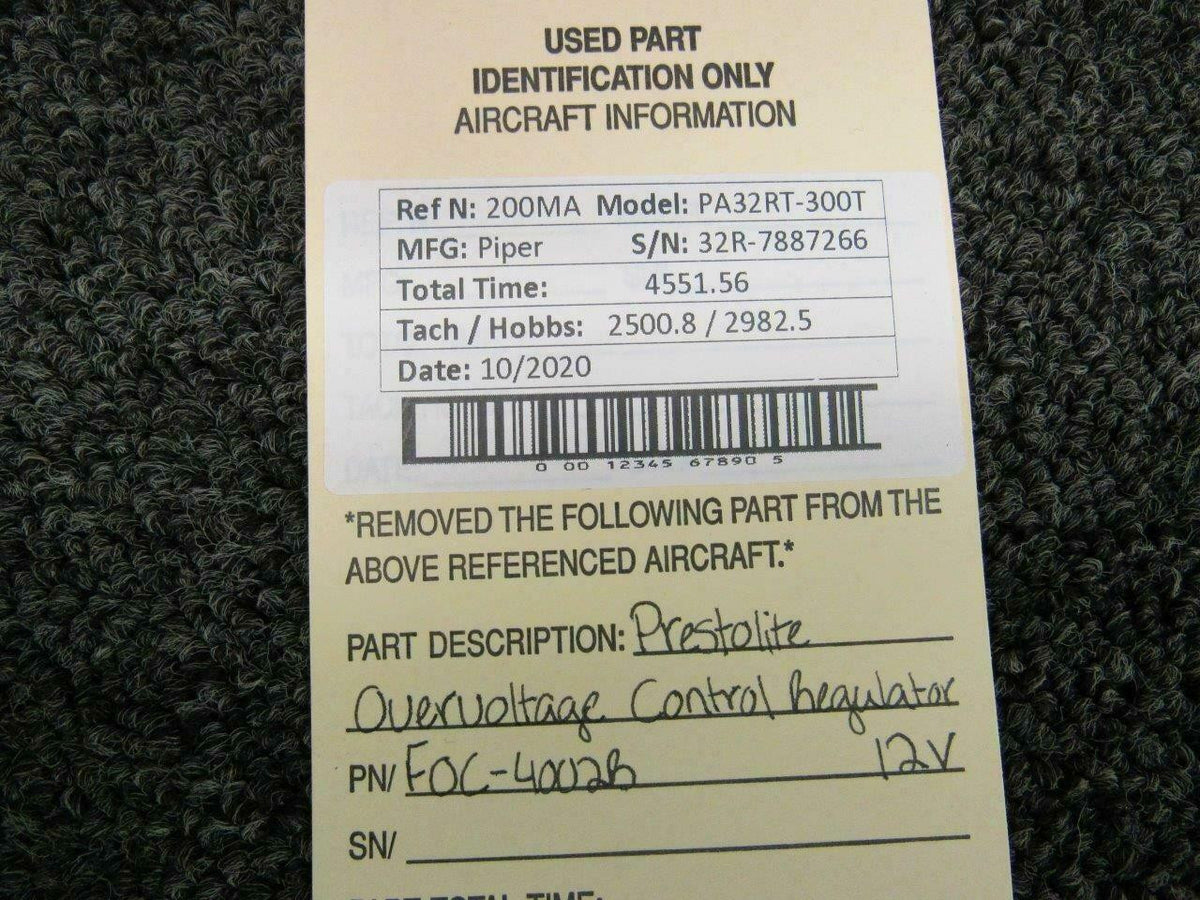 Prestolite FOC-4002B Piper PA32RT-300T Prestolite Overvoltage Control Regulator Volts 12
