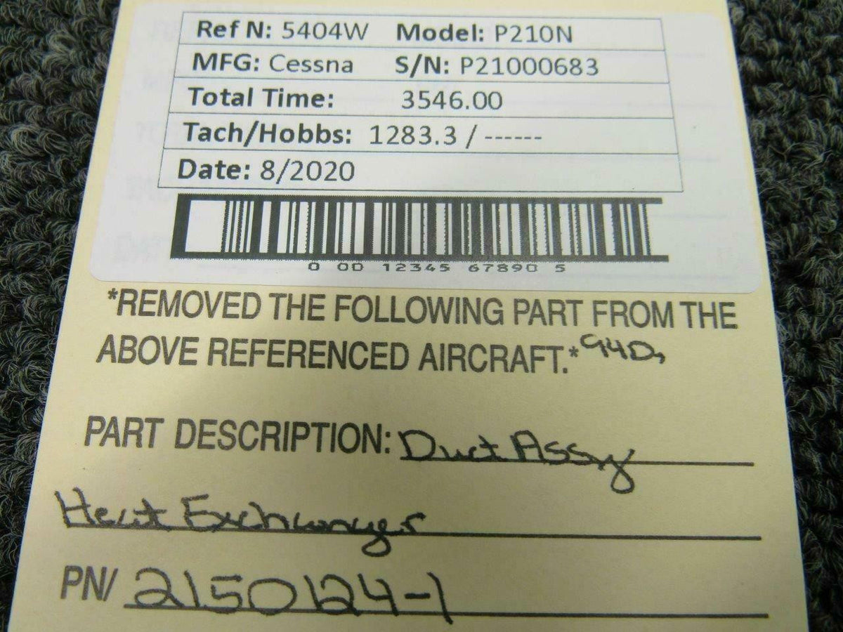 Cessna 2150124-1 Cessna P210N Duct Assy Heat Exchanger