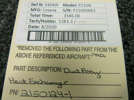 Cessna 2150124-1 Cessna P210N Duct Assy Heat Exchanger