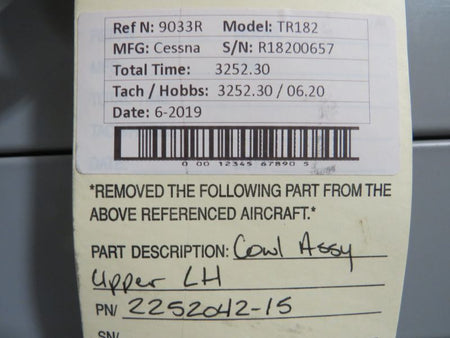 2252042-15 Cessna TR182 Cowling Assembly Upper LH BAS Part Sales | Airplane Parts