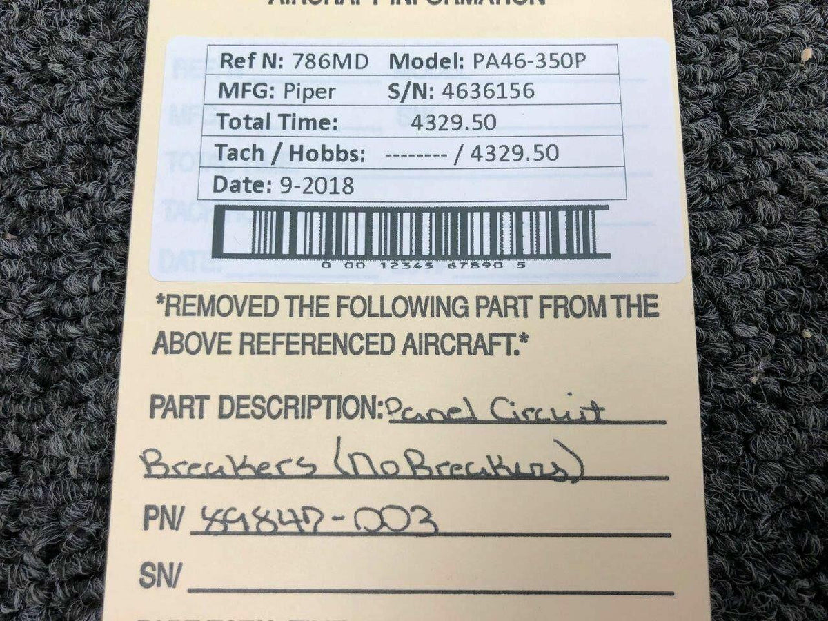 Piper 89847-003 Piper PA46-350P Panel Circuit Breakers No Breakers