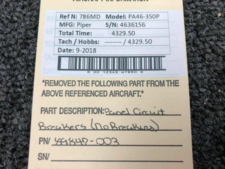Piper 89847-003 Piper PA46-350P Panel Circuit Breakers No Breakers