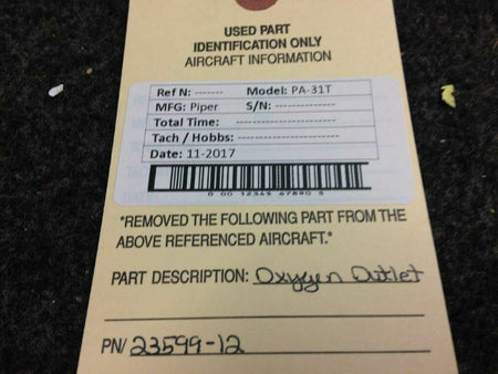 Piper 23599-12 Piper PA-31T Oxygen Assy Outlet