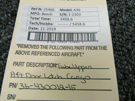Beechcraft 36-430012-15 Beech A36 Tube Upper Aft Door Latch Cargo