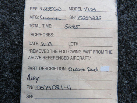 Cessna 0519021-4 Cessna 172S Outlet Duct Assembly