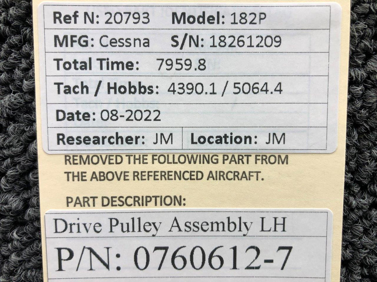0760612-7 Cessna 172M Flap Drive Pulley Assy LH BAS Part Sales | Airplane Parts