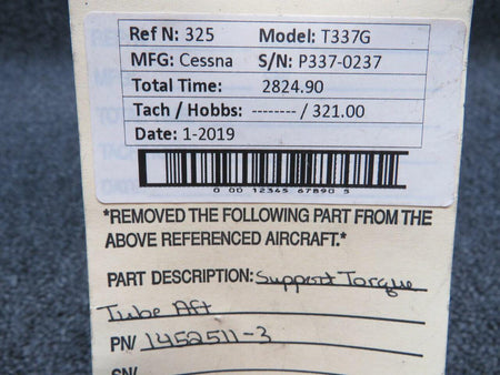 1452511-3 Cessna T337G Support Torque Tube Aft BAS Part Sales | Airplane Parts
