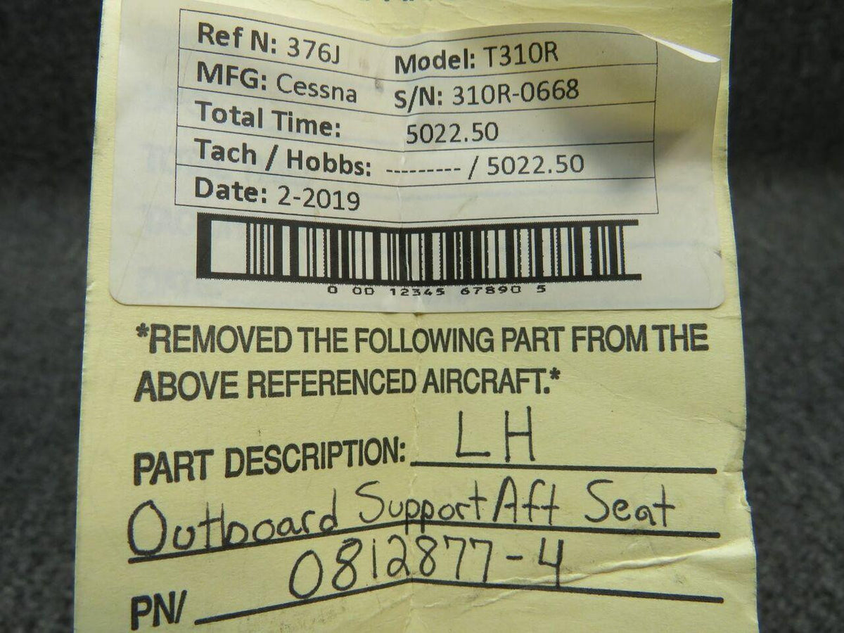 Cessna 0812877-4 Cessna T310R LH Outboard Support Aft Seat