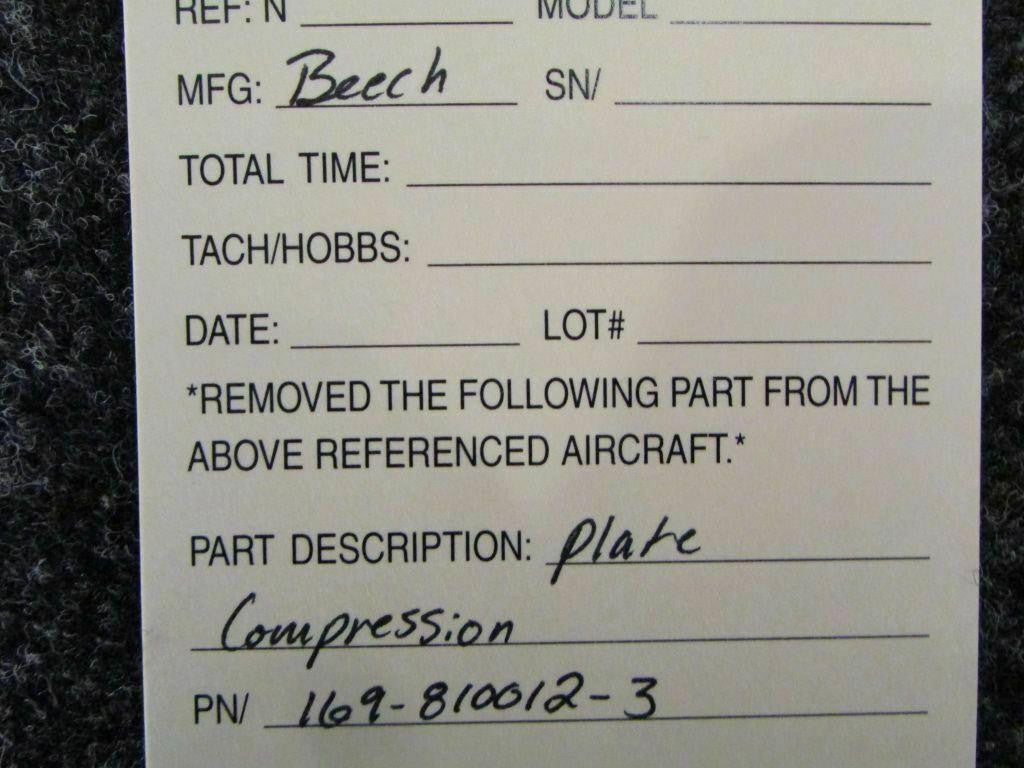Beechcraft 169-810012-3 Beech Plate Compression NEW SA