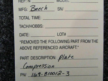 Beechcraft 169-810012-3 Beech Plate Compression NEW SA